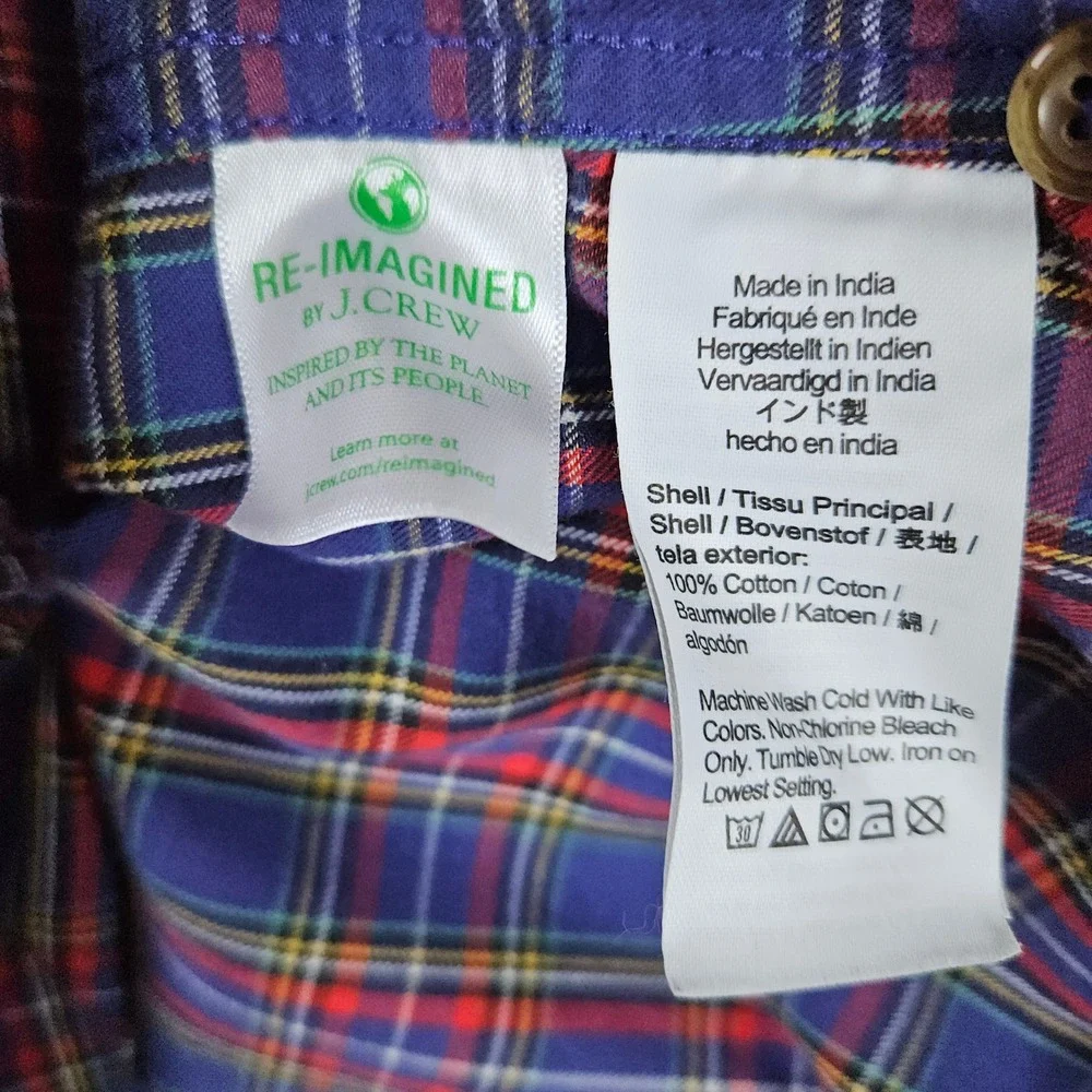 J Crew Men's Blue & Red Plaid Brushed Twill Shirt Size M Slim Fit‎ 100% Cotton